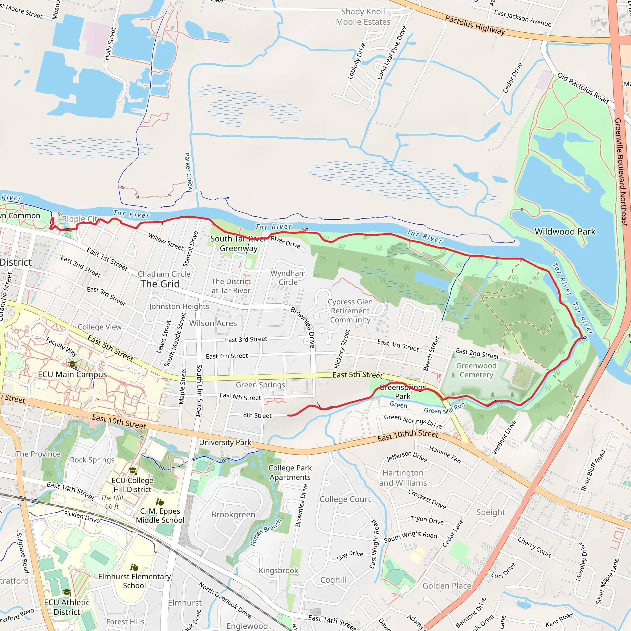 South Tar River Greenway and Green Mill Run Greenway mobile static map
