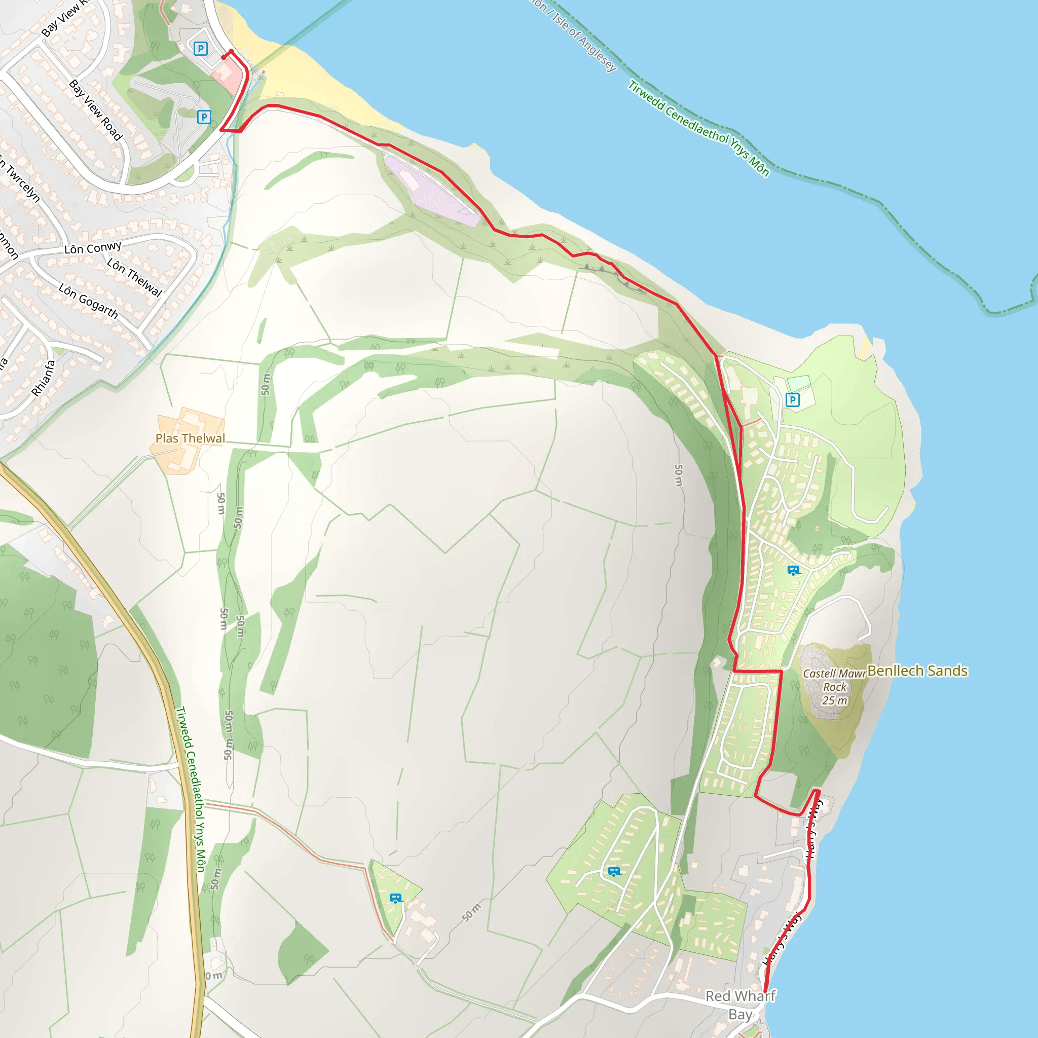 Benllech to Red Wharf Bay Walk mobile static map