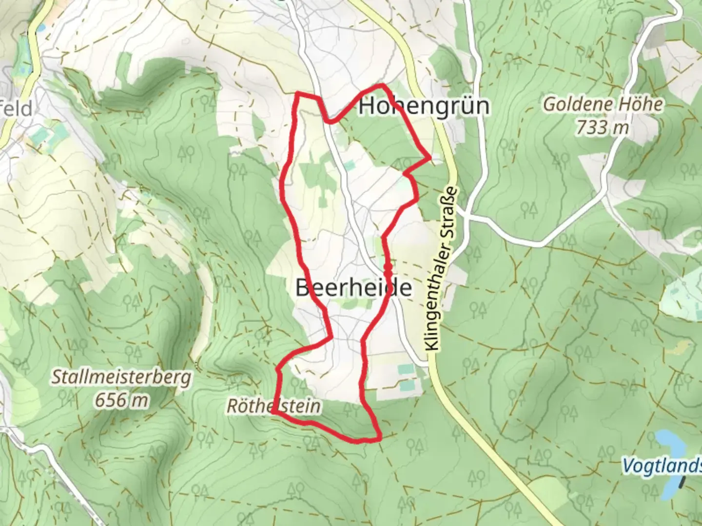 An image depicting the trail Beerheide, Rothelstein and Hohengrun Loop via Rothelsteinweg and its surrounding area.