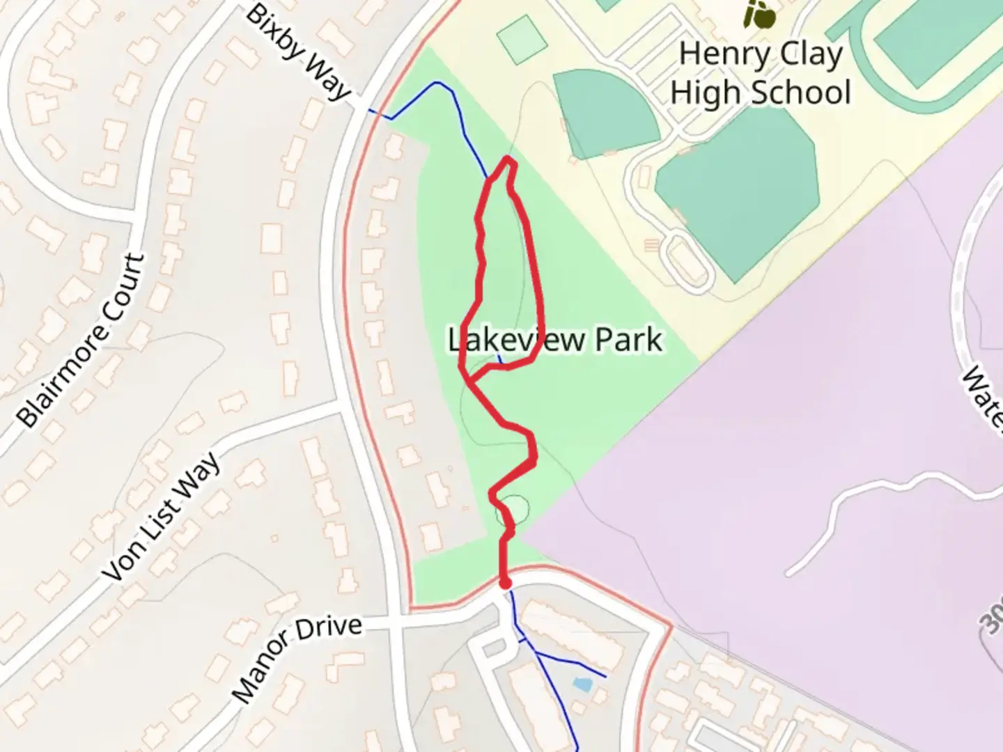 An image depicting the trail Lakeview Park Loop and its surrounding area.