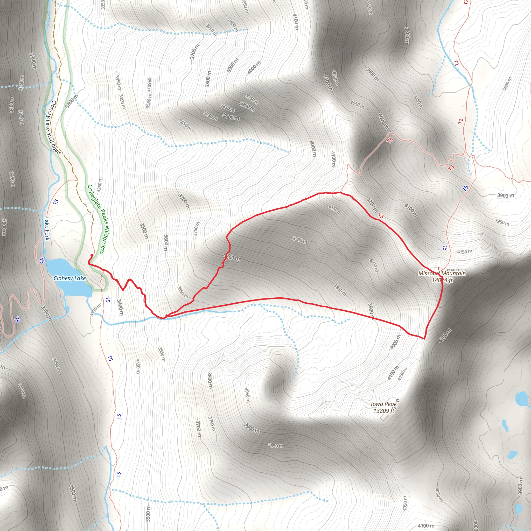 Missouri Mountain - Clohseys Lake Trail mobile static map