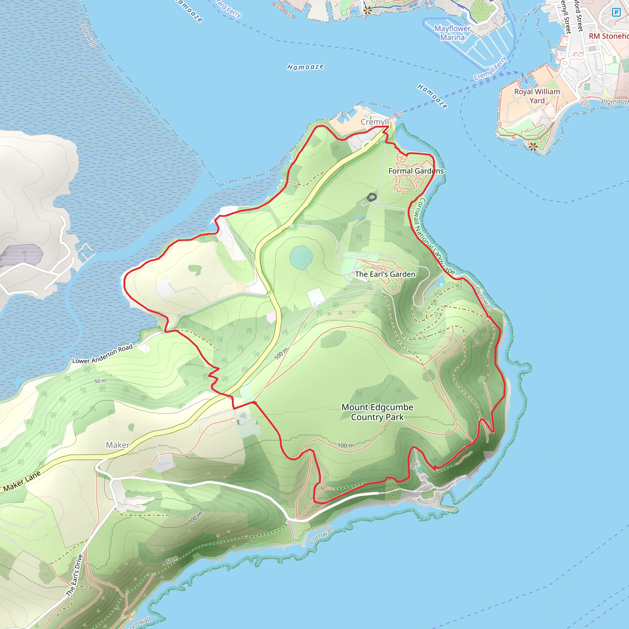 Mount Edgcumbe Circular mobile static map