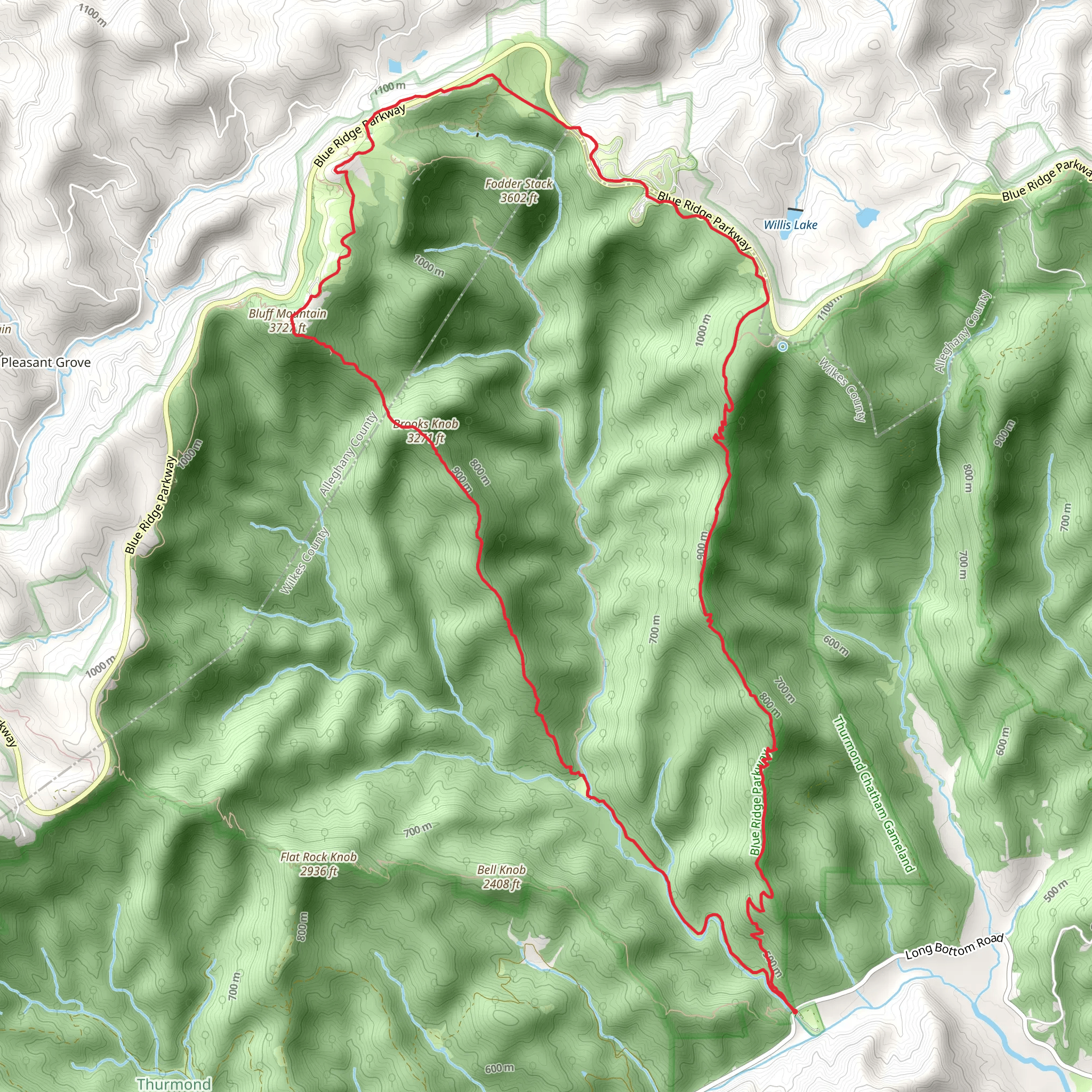 Grassy Gap Fire Road, Brooks Knob, Bluff Mountain and Cedar Ridge Loop Trail mobile static map