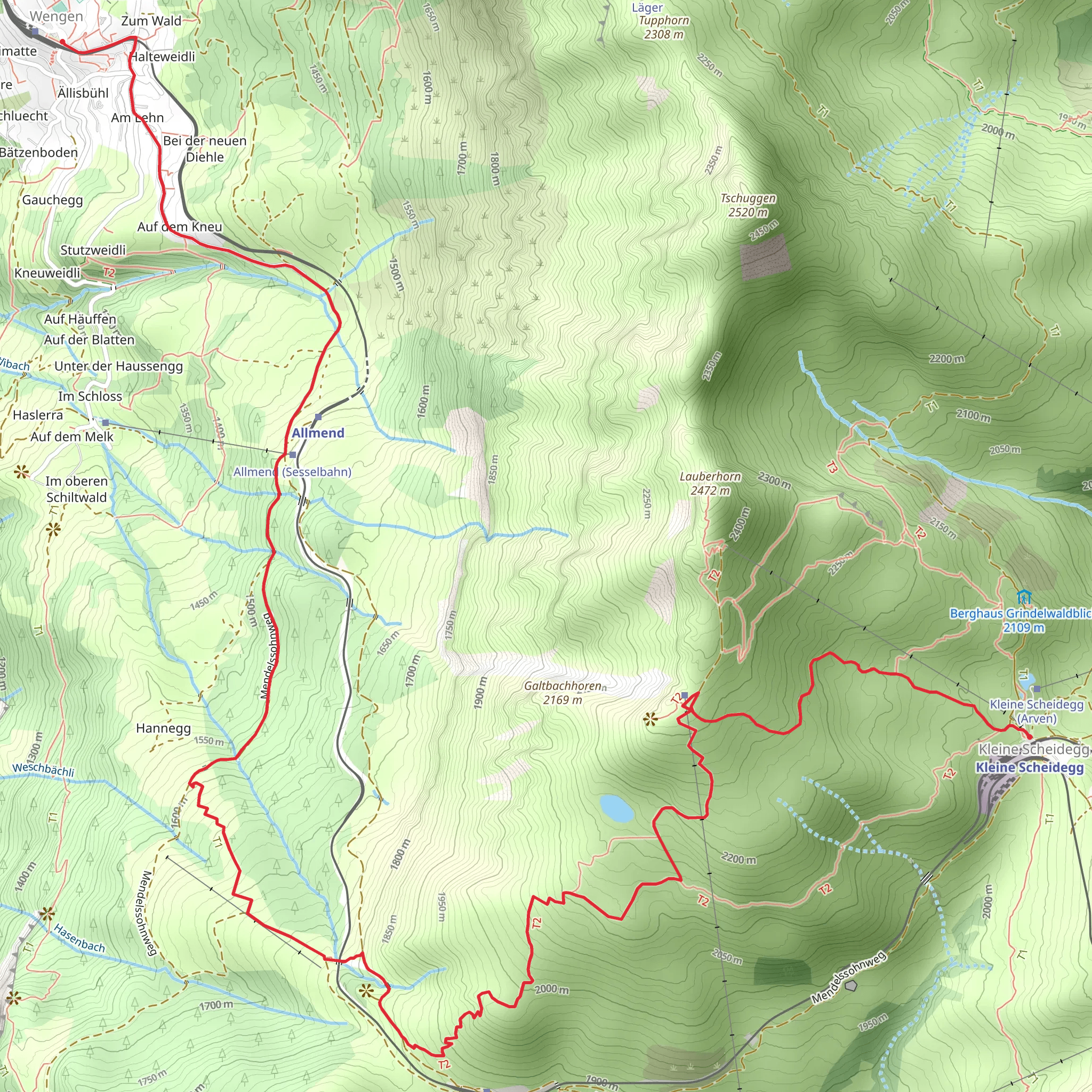 Lauberhorntrail - Kleine Scheidegg - Wengen mobile static map