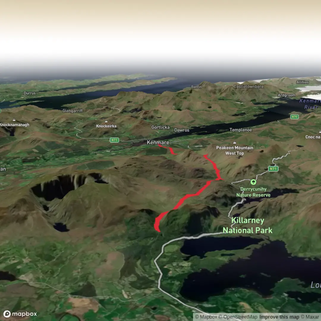 An image depicting the trail Old Kenmare road and Esknamucky Glen and its surrounding area.