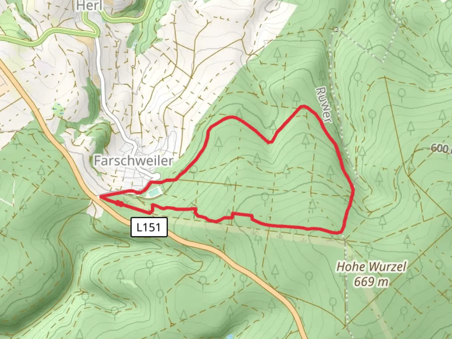 An image depicting the trail Farschweiler and Forsthaus Sternfeld Loop and its surrounding area.