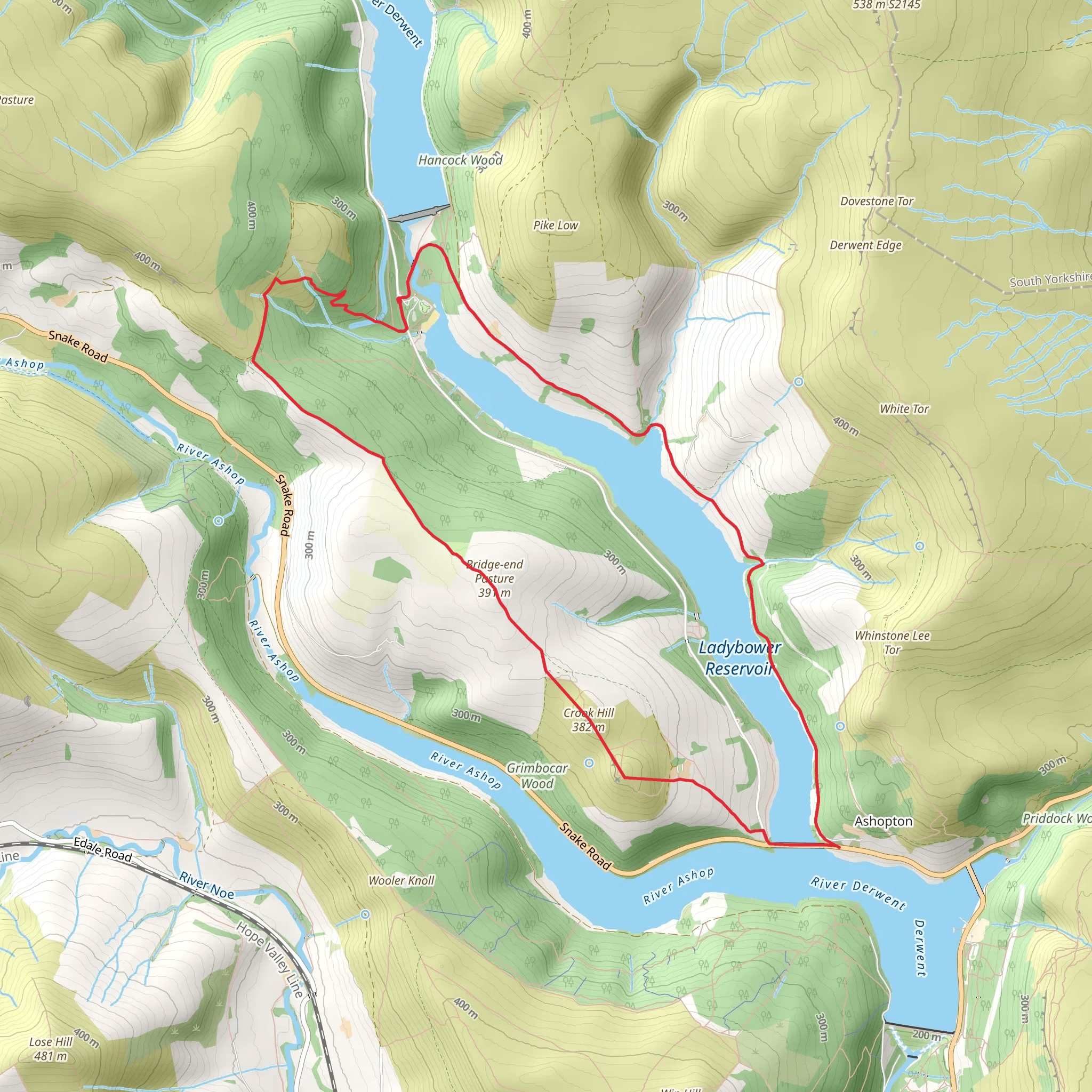 Crook Hill and Ladybower Reservoir mobile static map