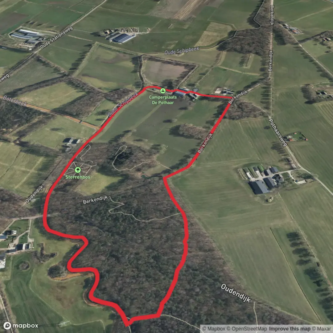 An image depicting the trail Schipbeekpad and Berkendijk Loop and its surrounding area.