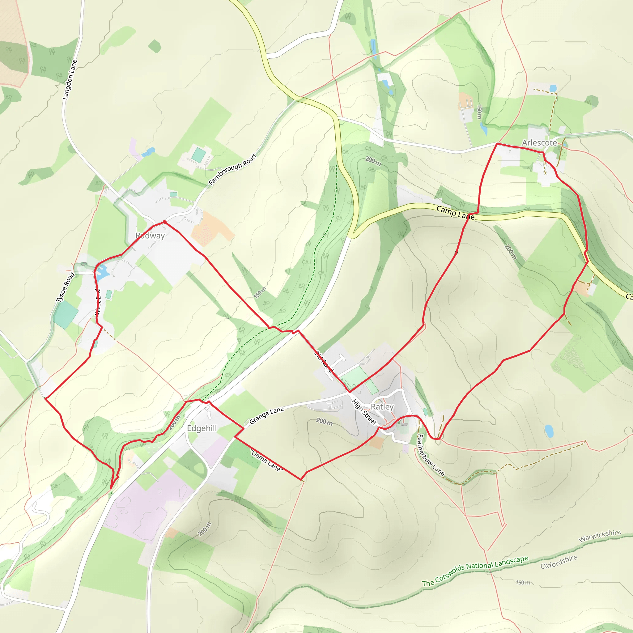 Edge Hill and Ratley from Radway mobile static map