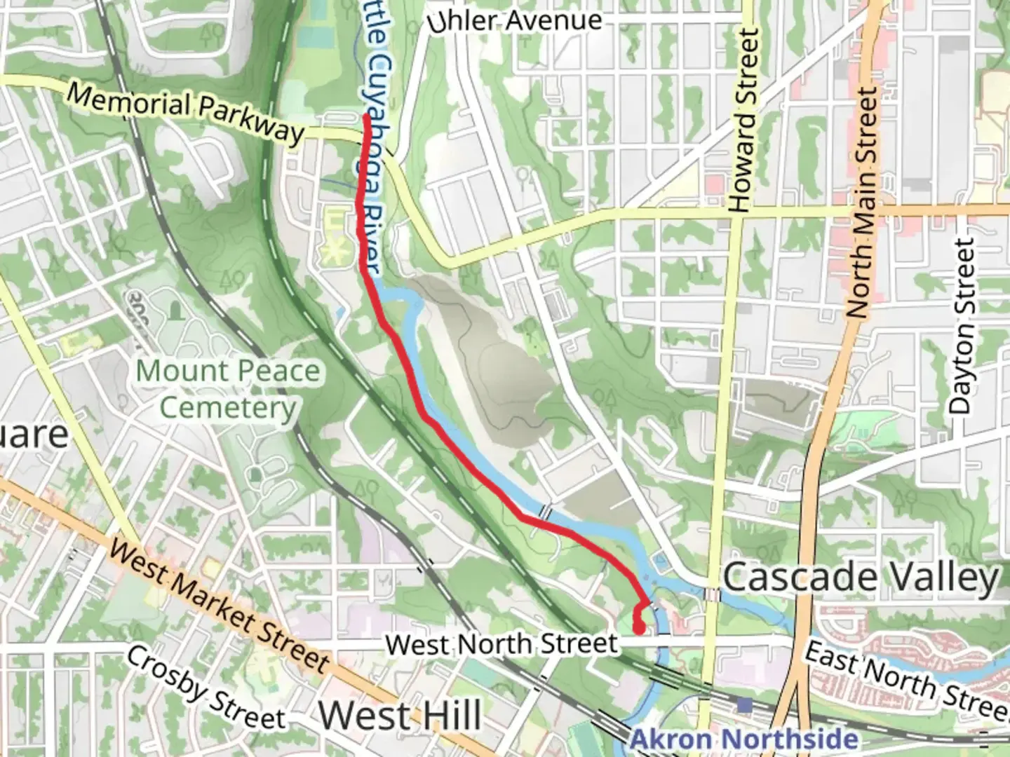 An image depicting the trail Ohio and Erie Canal Towpath Trail - Cascade Park and its surrounding area.