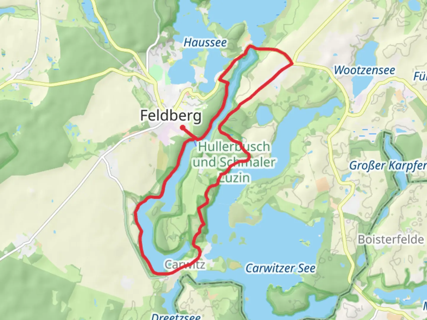 An image depicting the trail Hullerbusch und Schmaler Luzin Loop and its surrounding area.