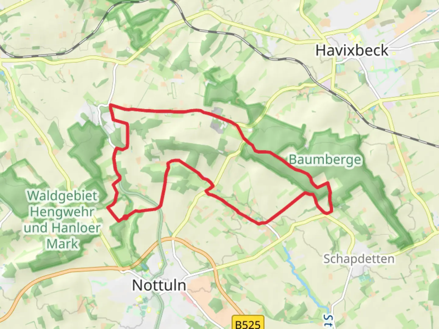 An image depicting the trail Uphoven and Baumberg Loop and its surrounding area.