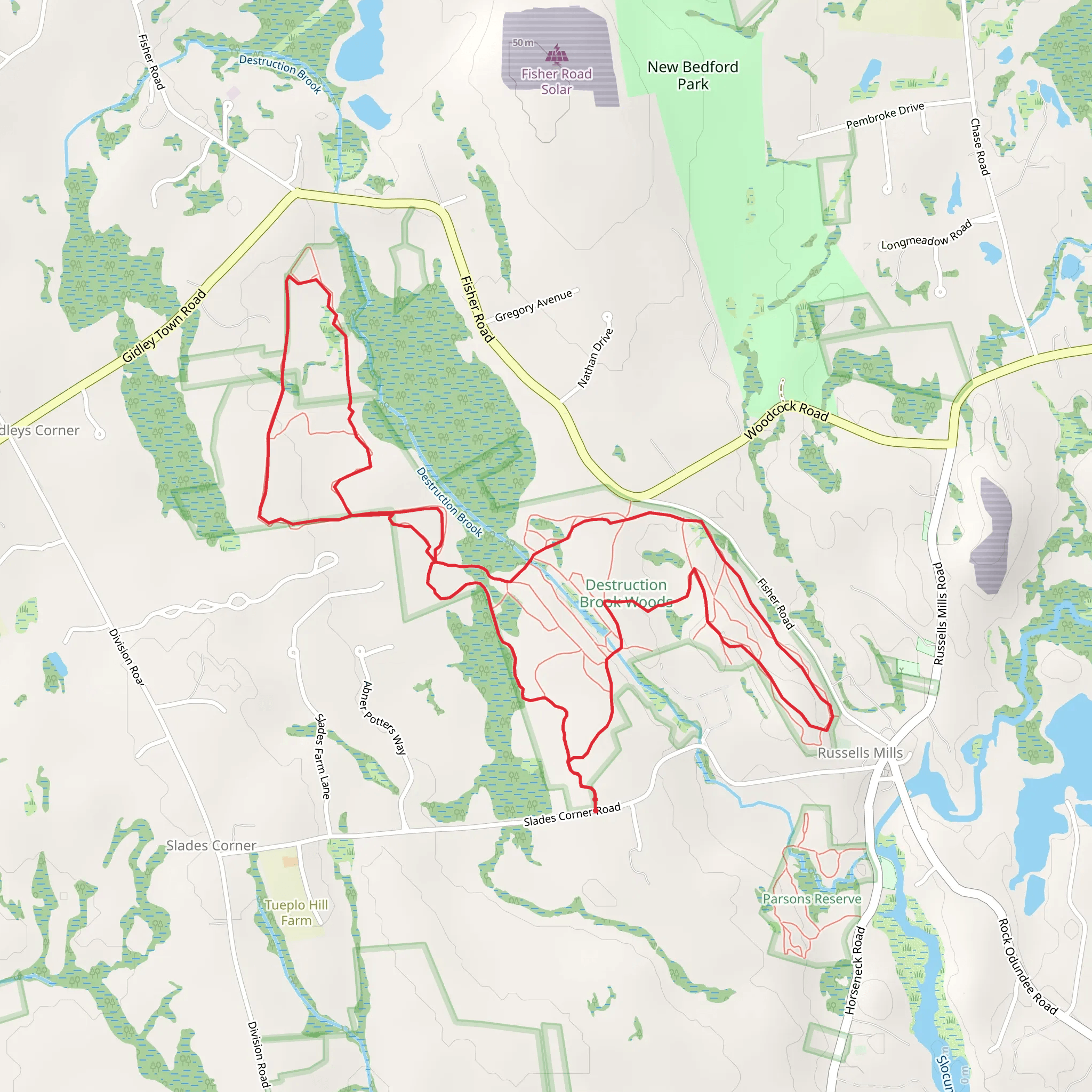 Gidley Trail and Red Trail Loop via Slades Corner Road mobile static map