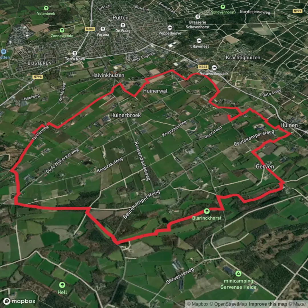 An image depicting the trail Huinerpad Loop and its surrounding area.