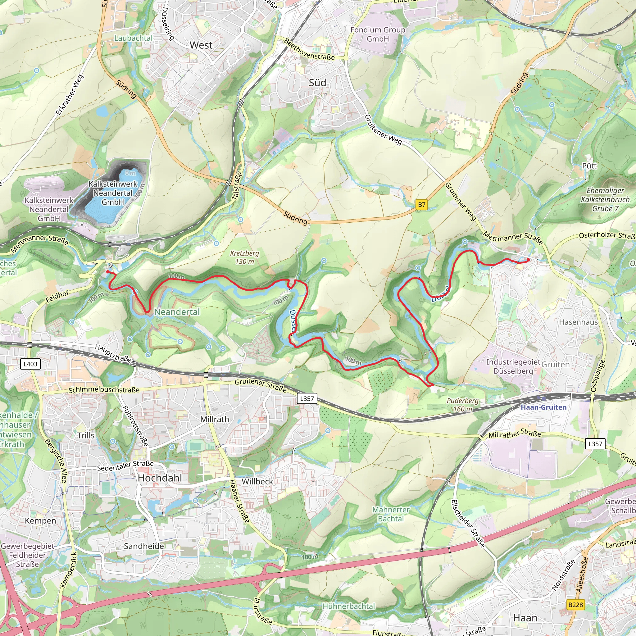 Neandertal to Gruiten Walk via Muhlenteich mobile static map