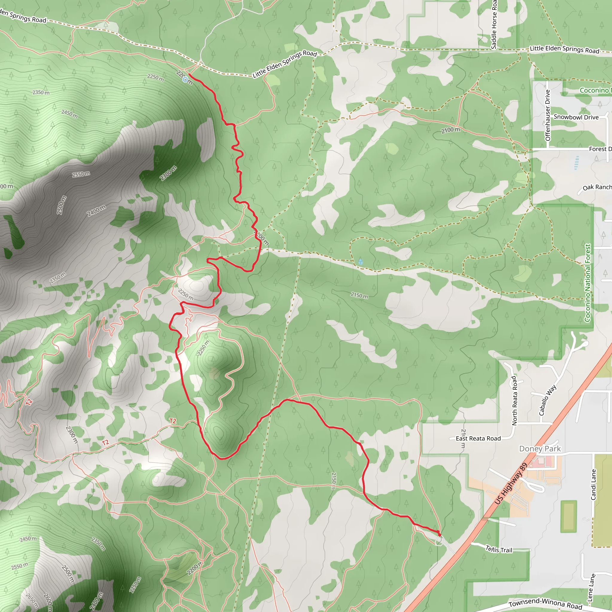 Sandy Seep to Little Elden Spring Trail mobile static map