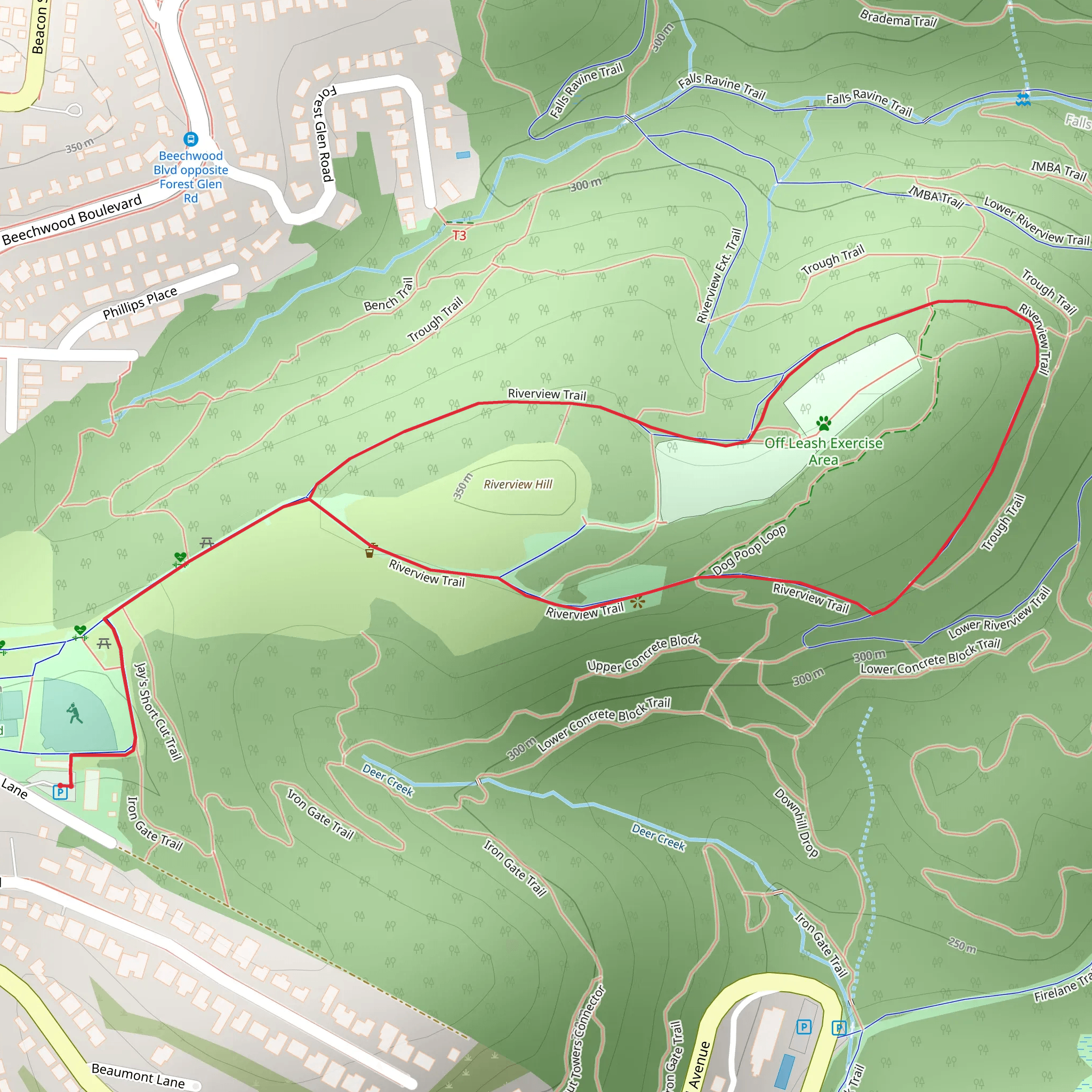 Frick Park - Riverview Hill Loop Trail mobile static map