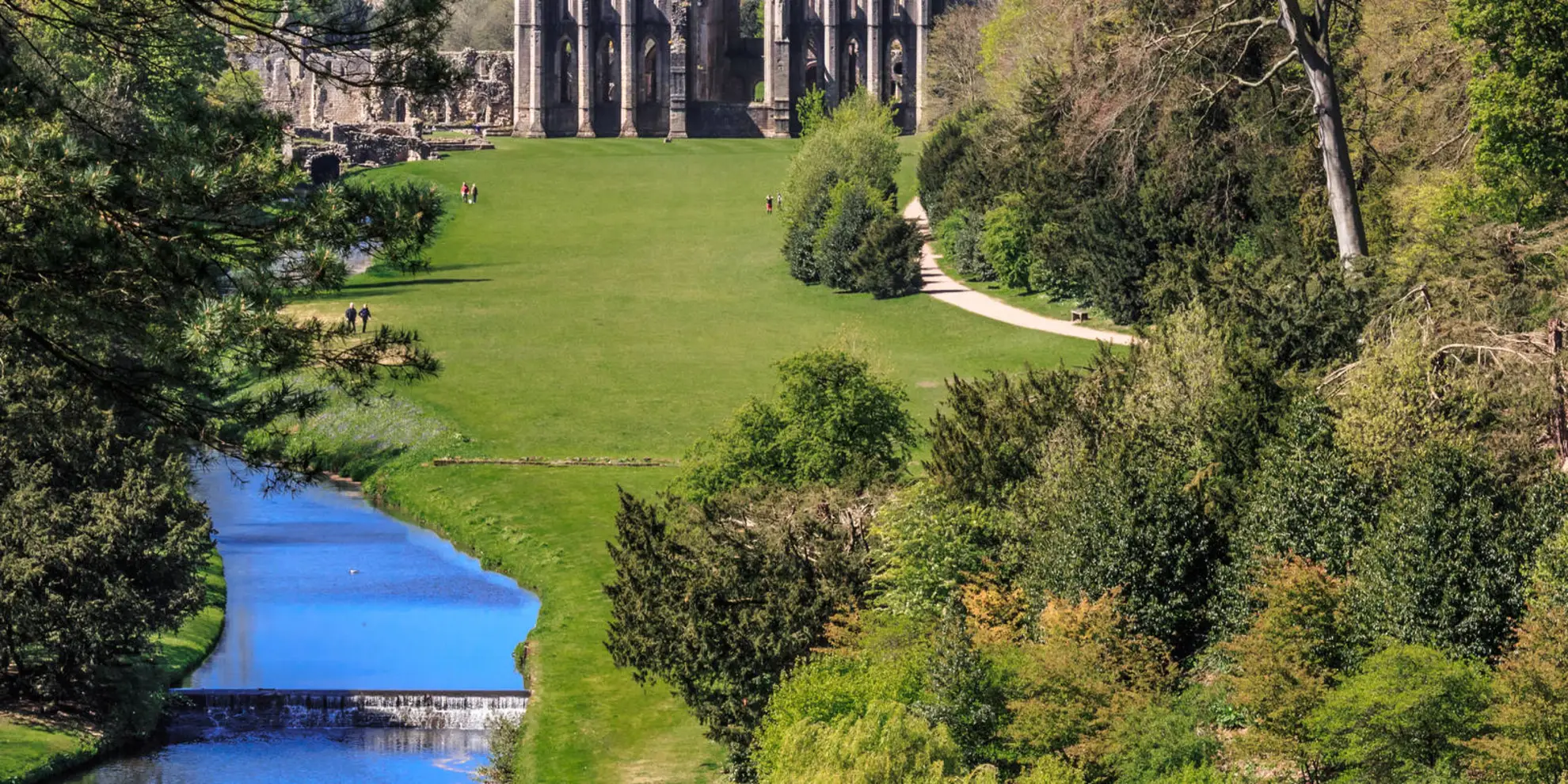 An image depicting the trail Markington - Studley Royal Park - Fountains Abbey and Fountains Park and its surrounding area.