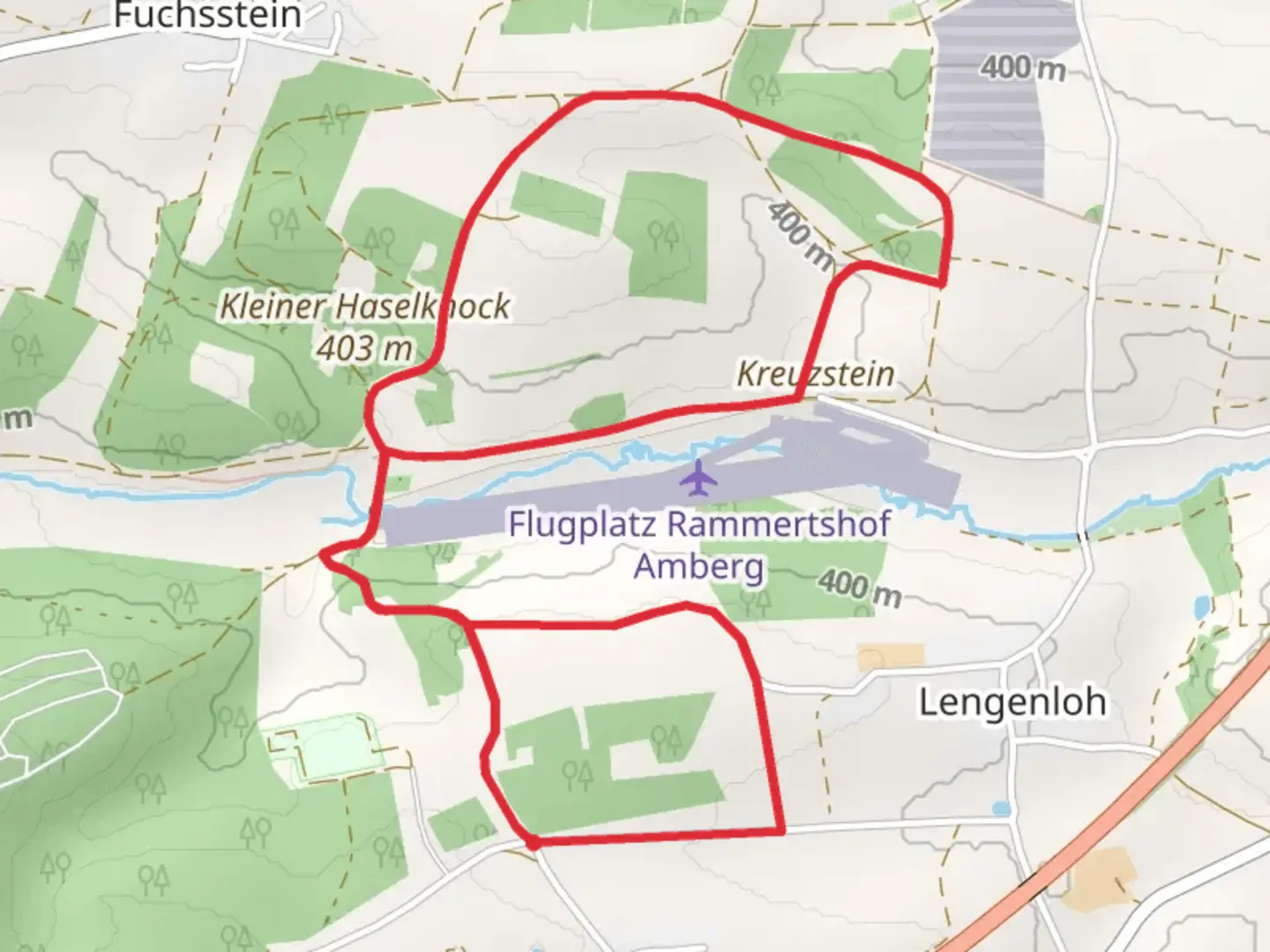 An image depicting the trail Flugplatz Rammertshof Amberg Loop and its surrounding area.