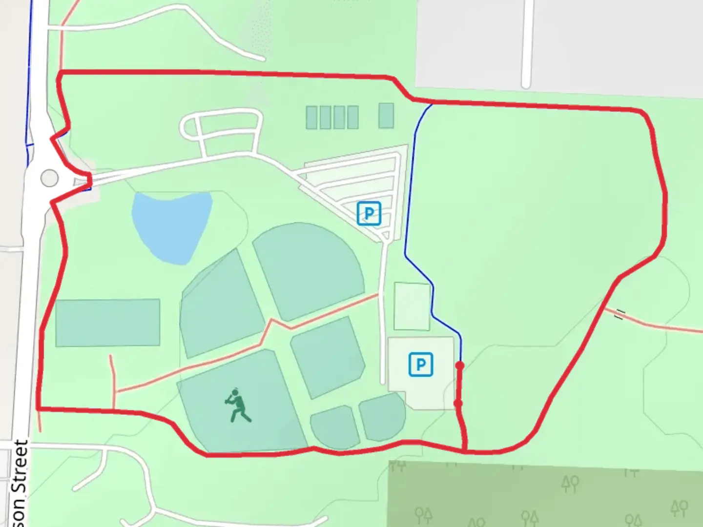 An image depicting the trail Raymore Recreation Park Loop and its surrounding area.