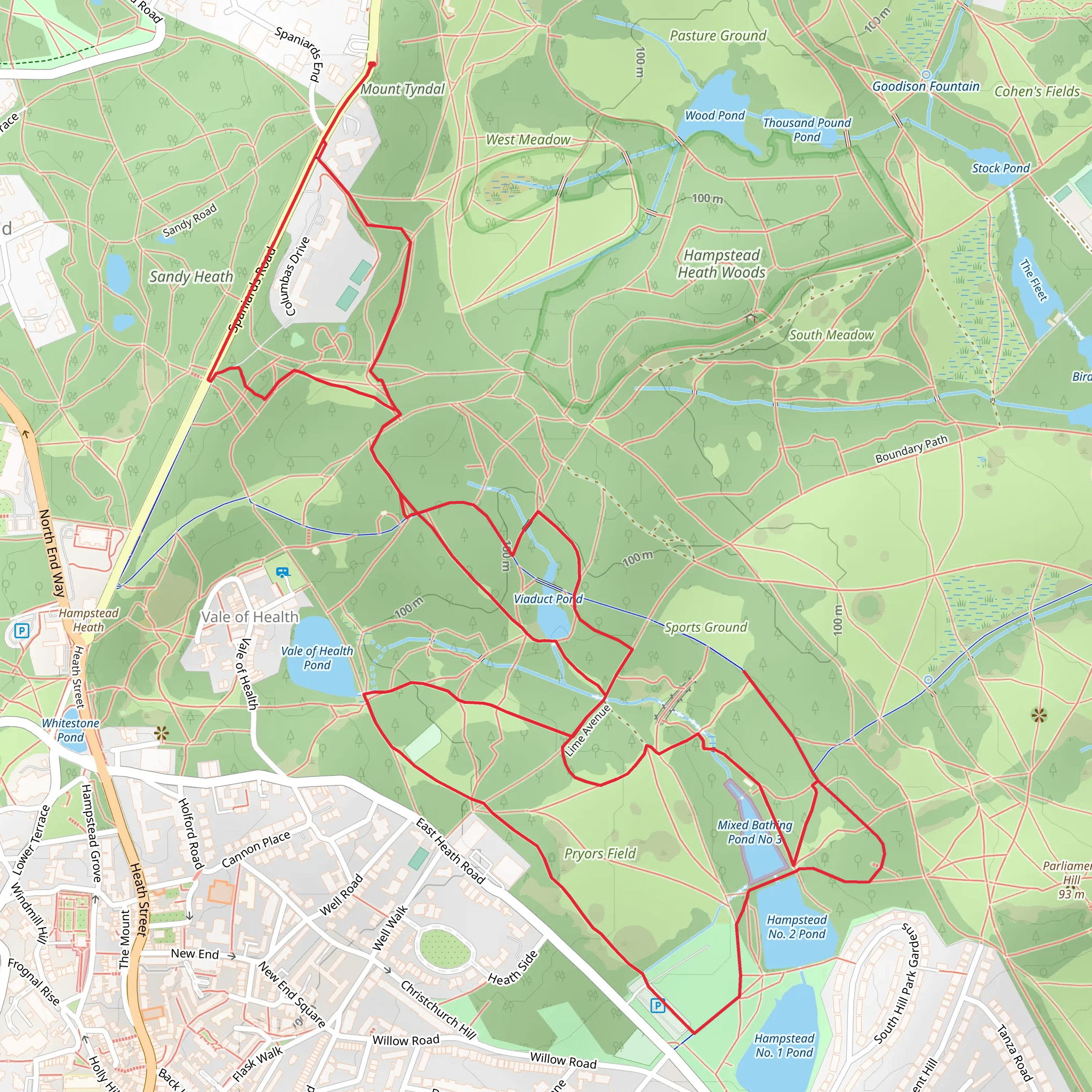 Hampstead Ponds and East Heath Loop mobile static map