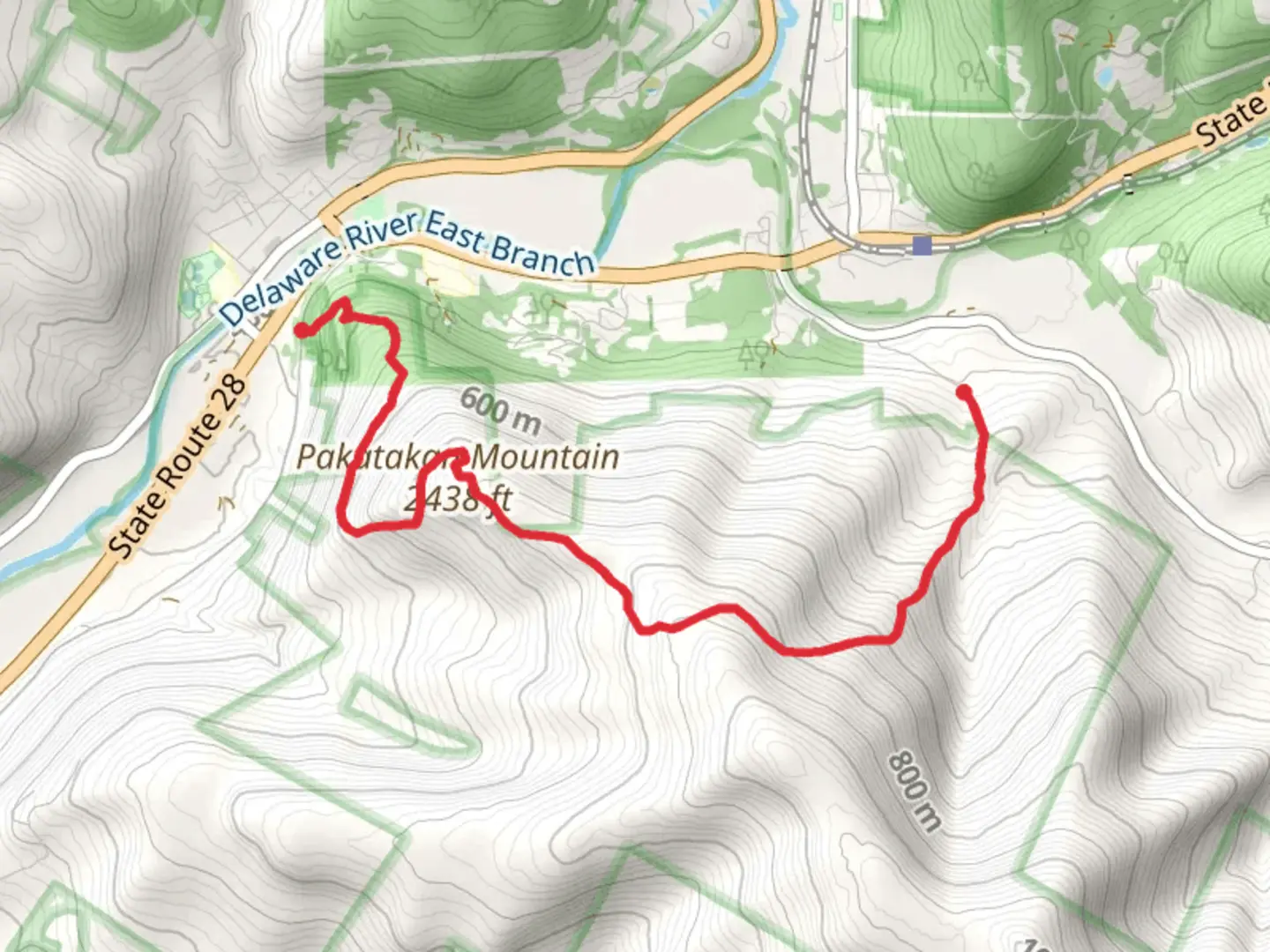 An image depicting the trail Dry Brook Ridge Trail and German Hollow Trail via Pakatakan Mountain and its surrounding area.