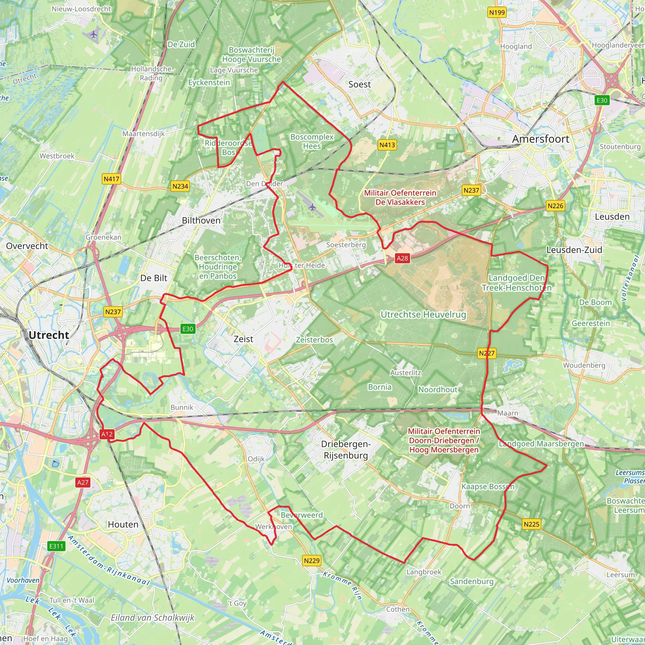 Panbos, Willem Arntszbos, Ridderoordse Bossen, Treekerpunt and Fort bij Vechten Loop mobile static map
