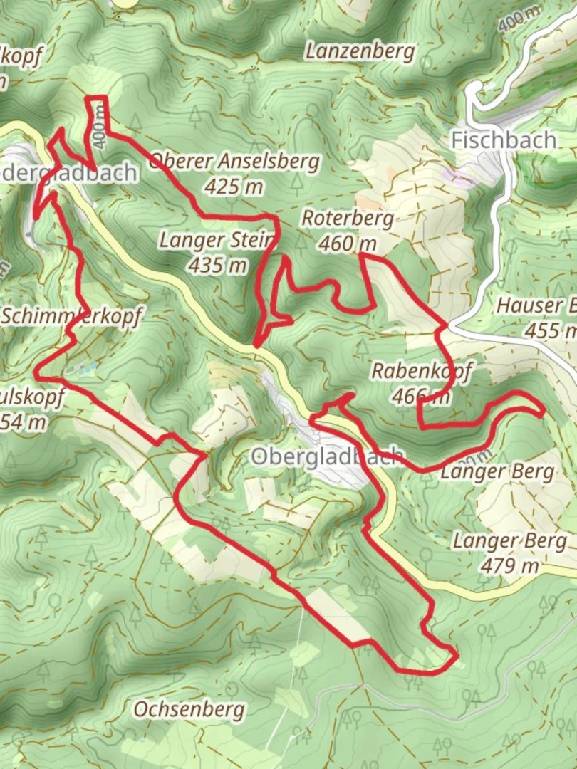 An image depicting the trail Obergladbach Loop via Schimmlerkopf and Rabenkopf and its surrounding area.