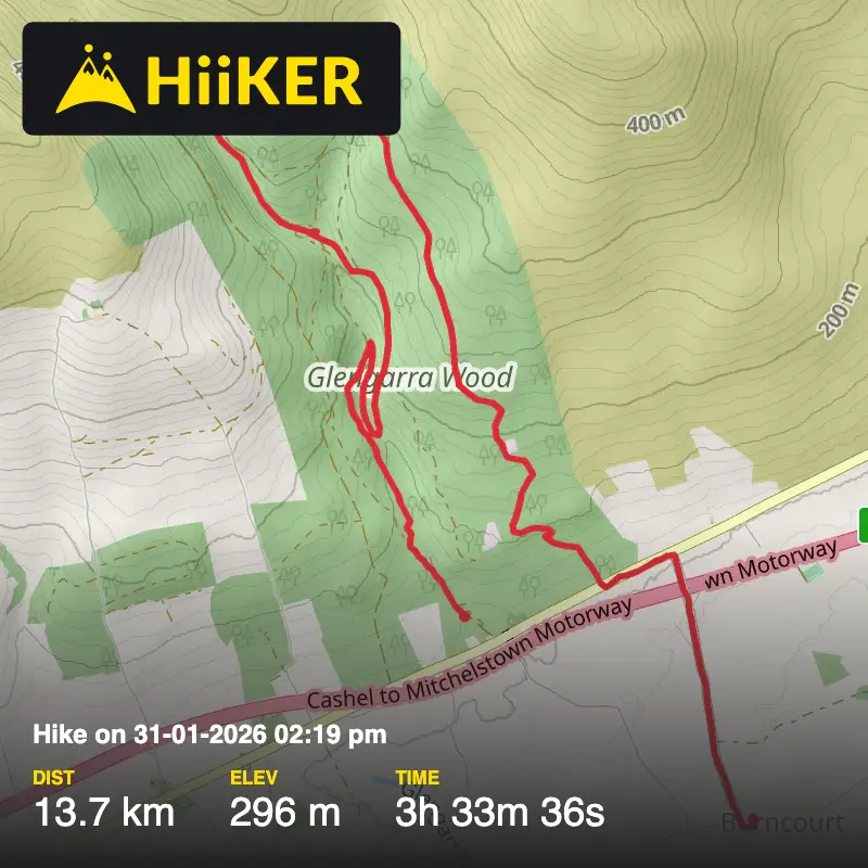 A map preview of the recording Hike on 31-01-2026 02:19 pm.