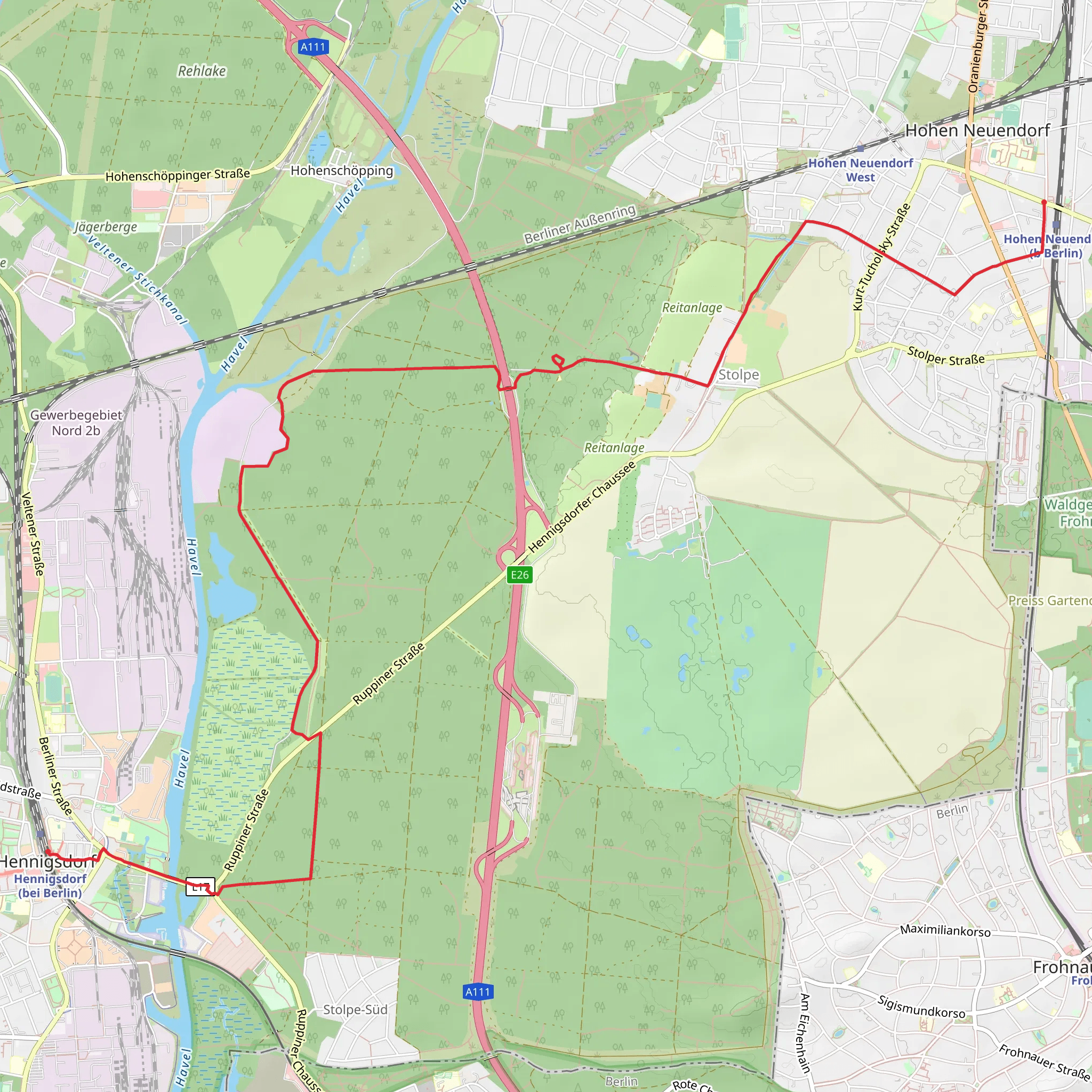 Hohen Neuendorf to Hennigsdorf Walk mobile static map