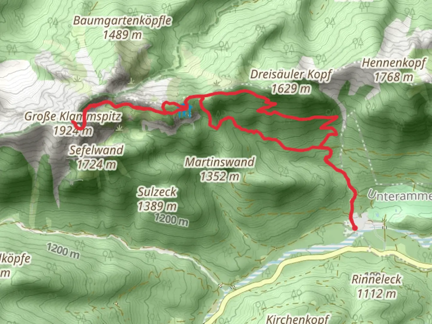 An image depicting the trail Brunnenkopf and Große Klammspitz Loop from Schloss Linderhof and its surrounding area.