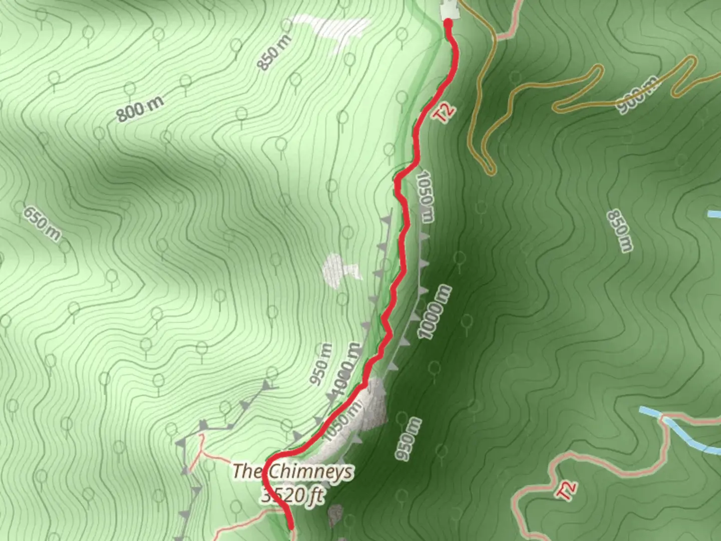 An image depicting the trail The Chimneys via Mountains-to-Sea Trail and its surrounding area.