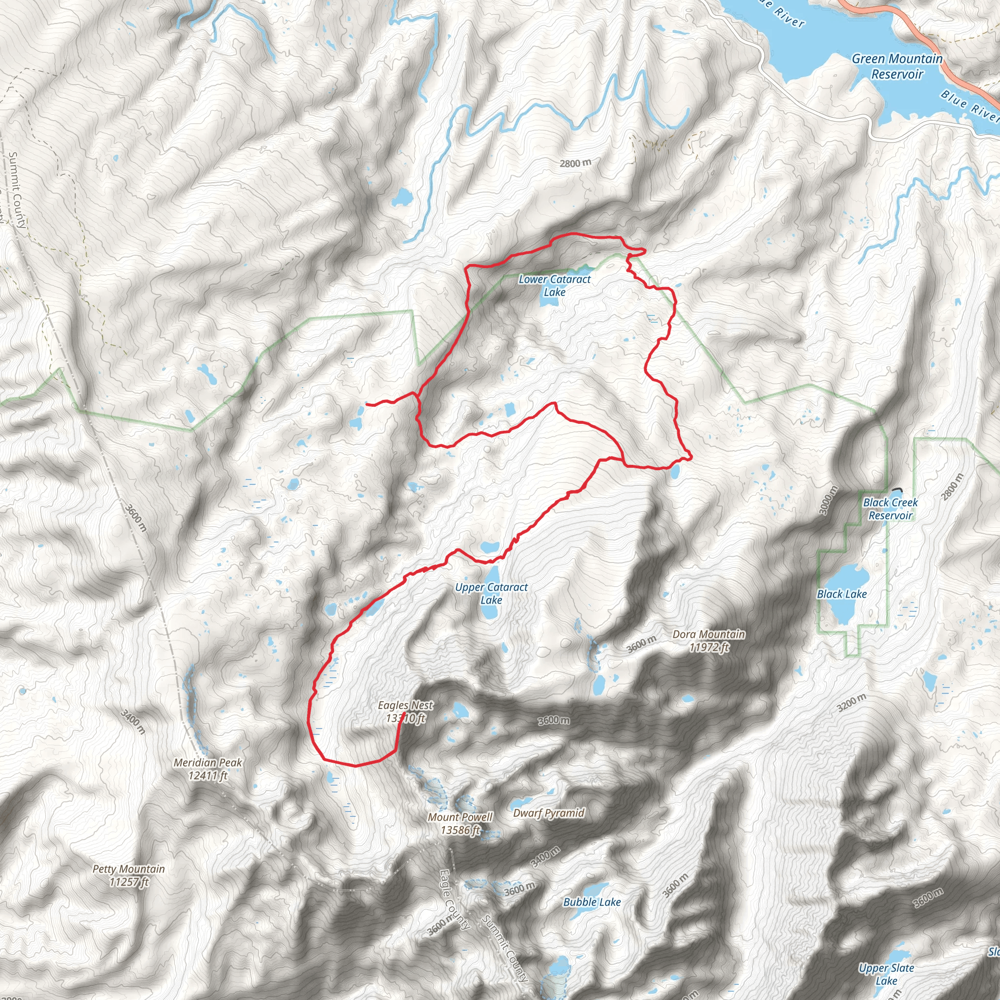 Upper Cataract Lake, Eagle's Nest and Eaglesmere Lakes Loop via Surprise Lake Trail mobile static map