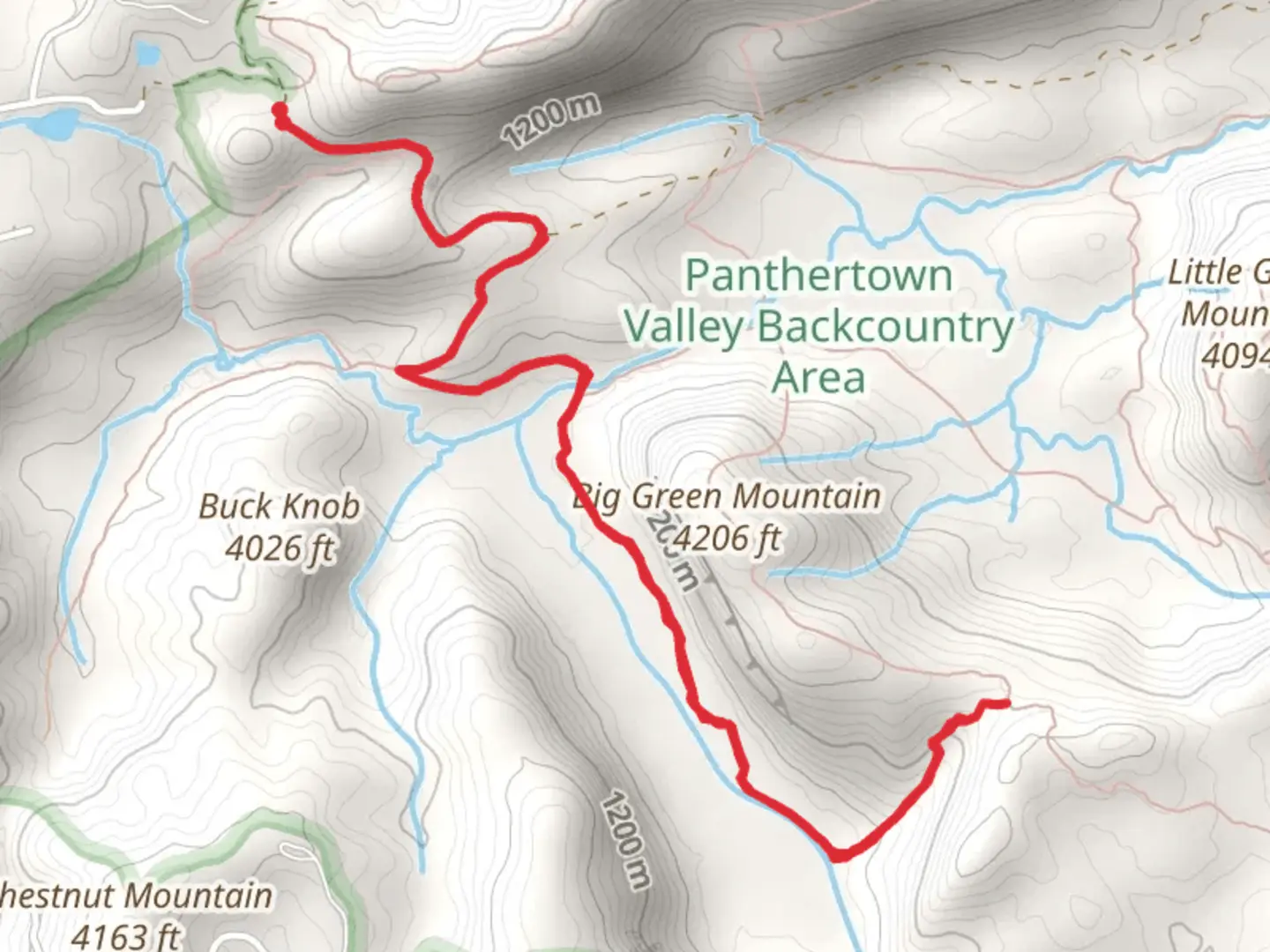 An image depicting the trail Great Wall Trail via Panthertown Valley Trail and its surrounding area.