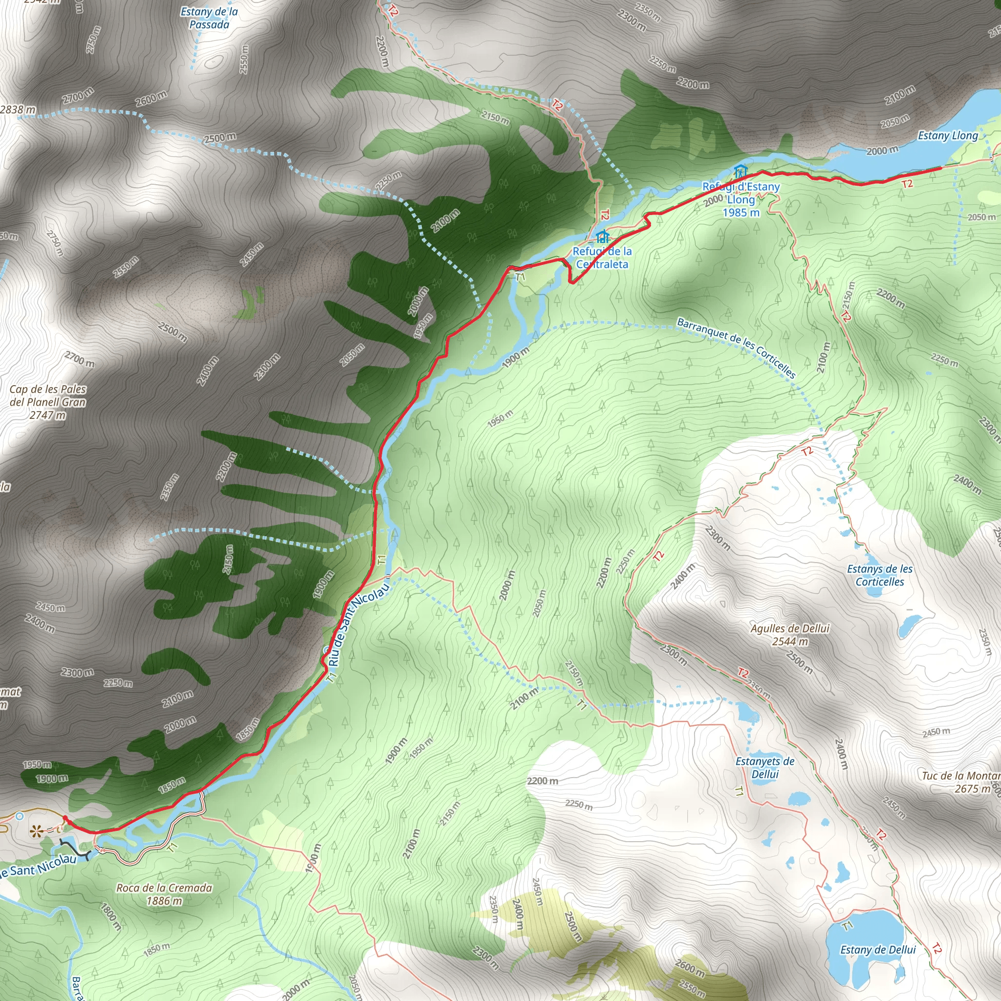 Estany Llong vía Vall de Sant Nicolau mobile static map