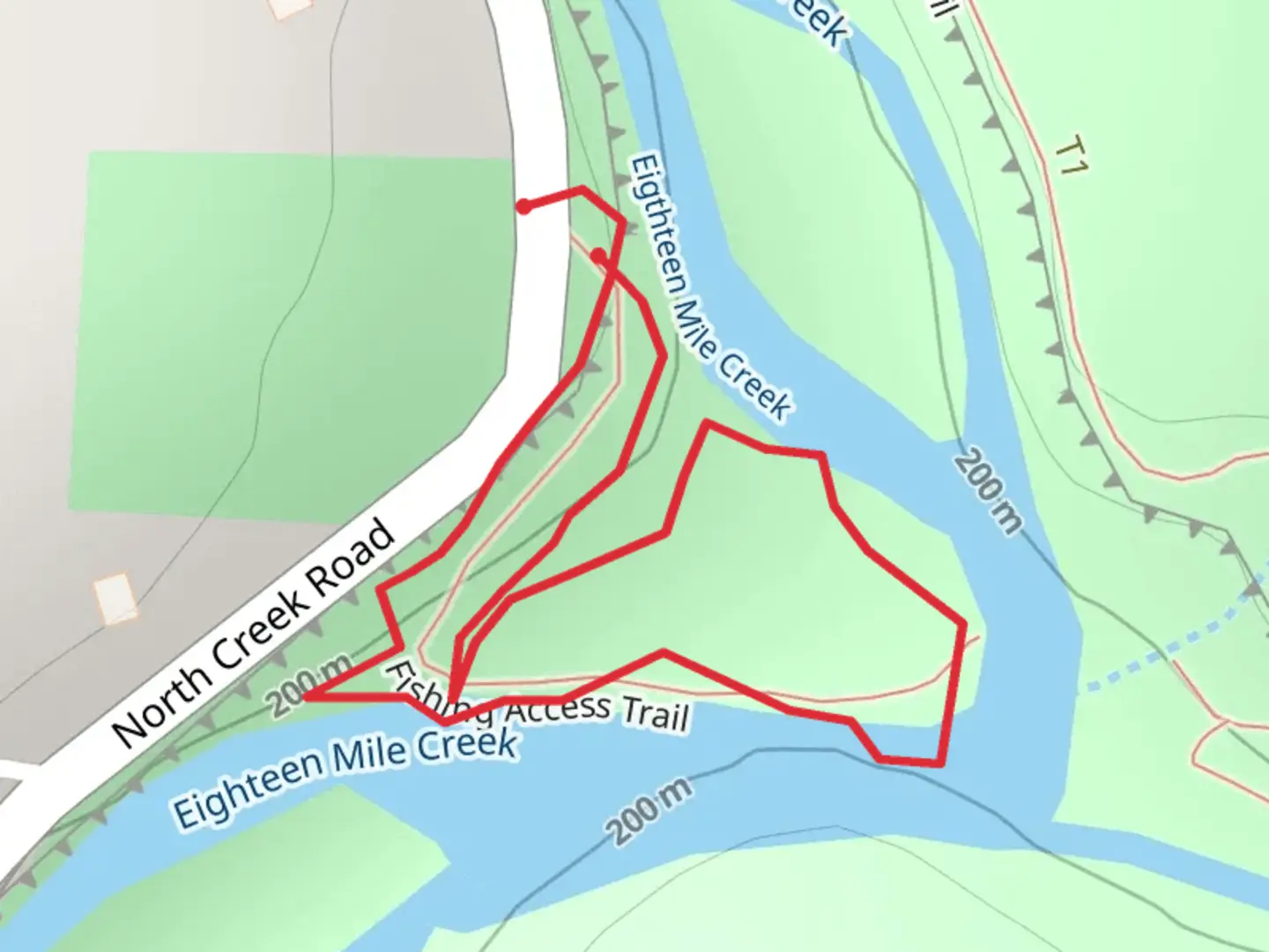 An image depicting the trail Eigthteen Mile Creek Loop and its surrounding area.
