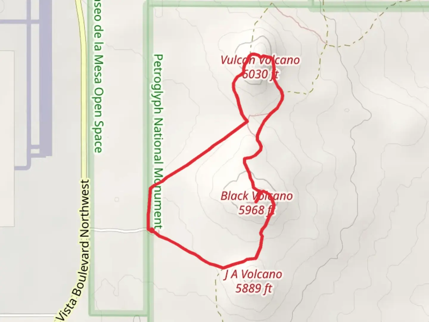 An image depicting the trail Black and Vulcan Loop and its surrounding area.