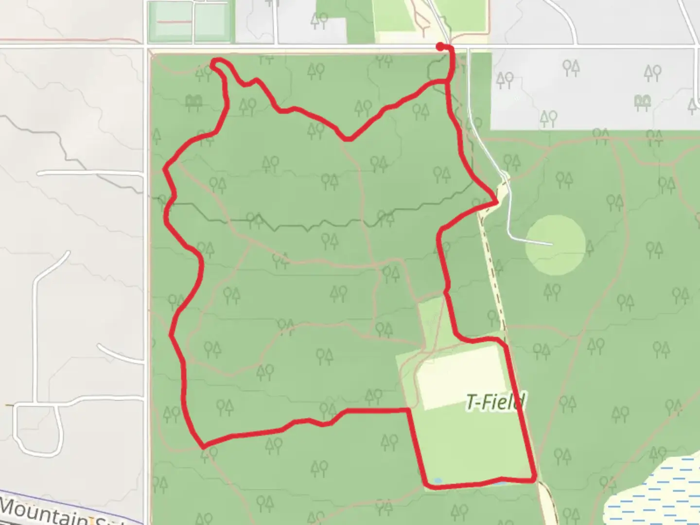 An image depicting the trail Skarland and T-Field to Smith Lake Loop Trail and its surrounding area.