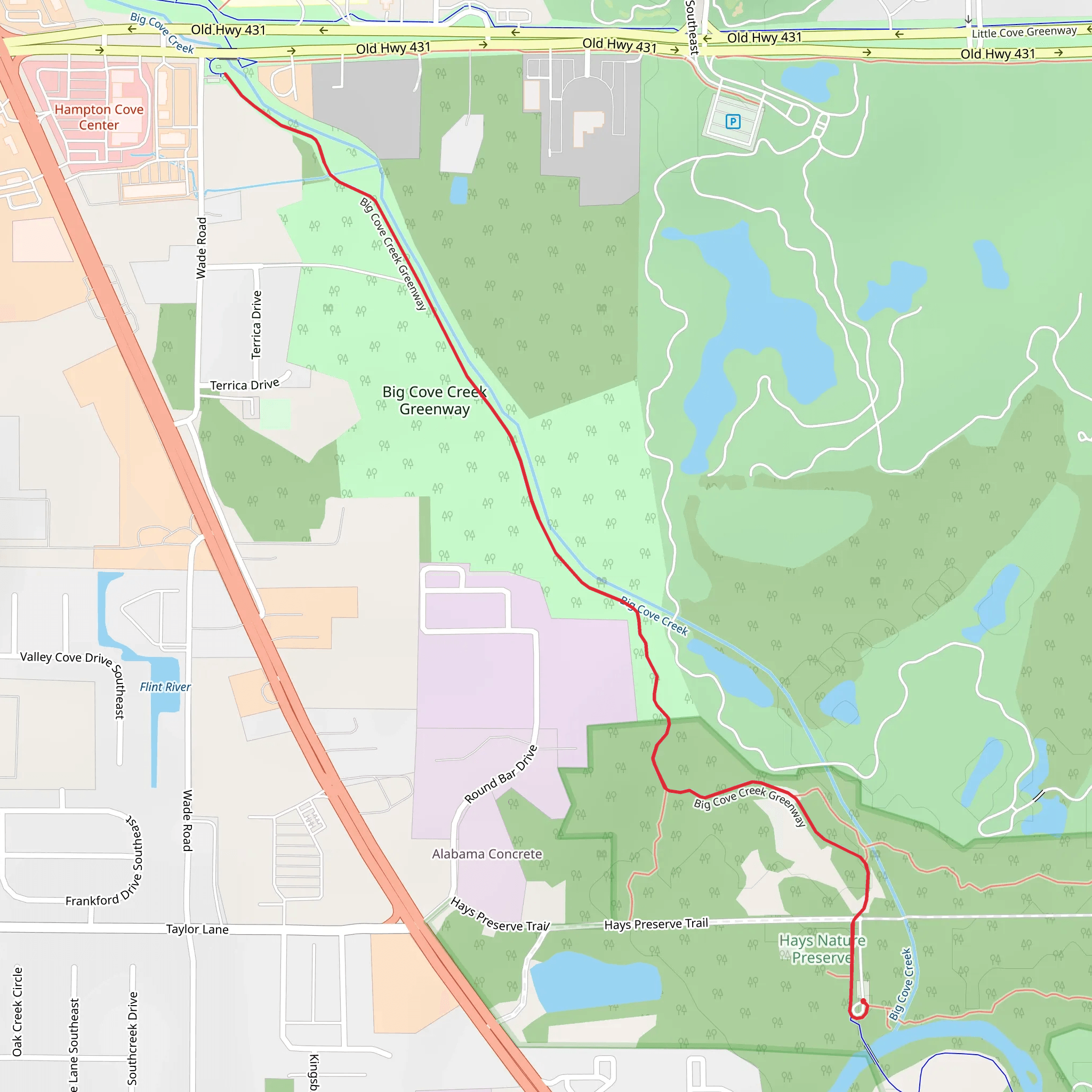 Big Cove Greenway from Hays Nature Preserve mobile static map