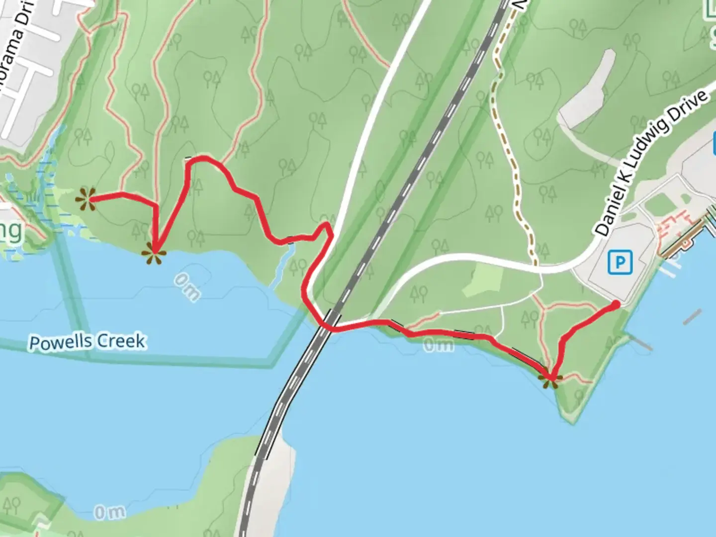 An image depicting the trail Powells Creek and Bushey Point Trail and its surrounding area.