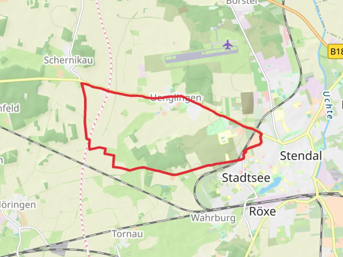 An image depicting the trail Stendal and Uenglingen Loop and its surrounding area.