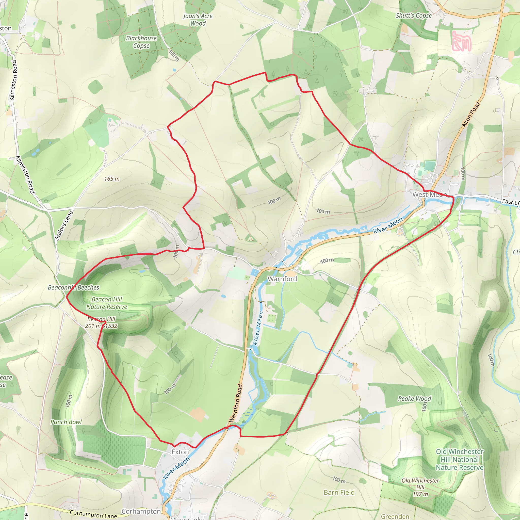 West Meon and Warnford Loop mobile static map
