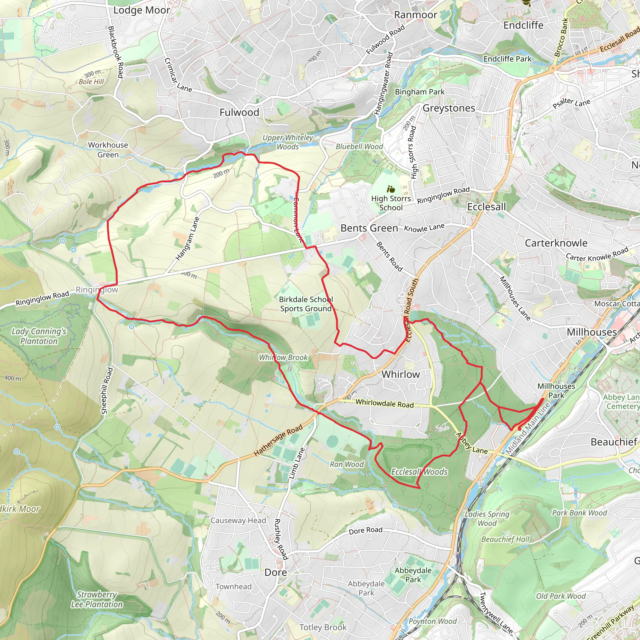 Ecclesall Woods and Whirlow Brook via Porter Brook Trail mobile static map