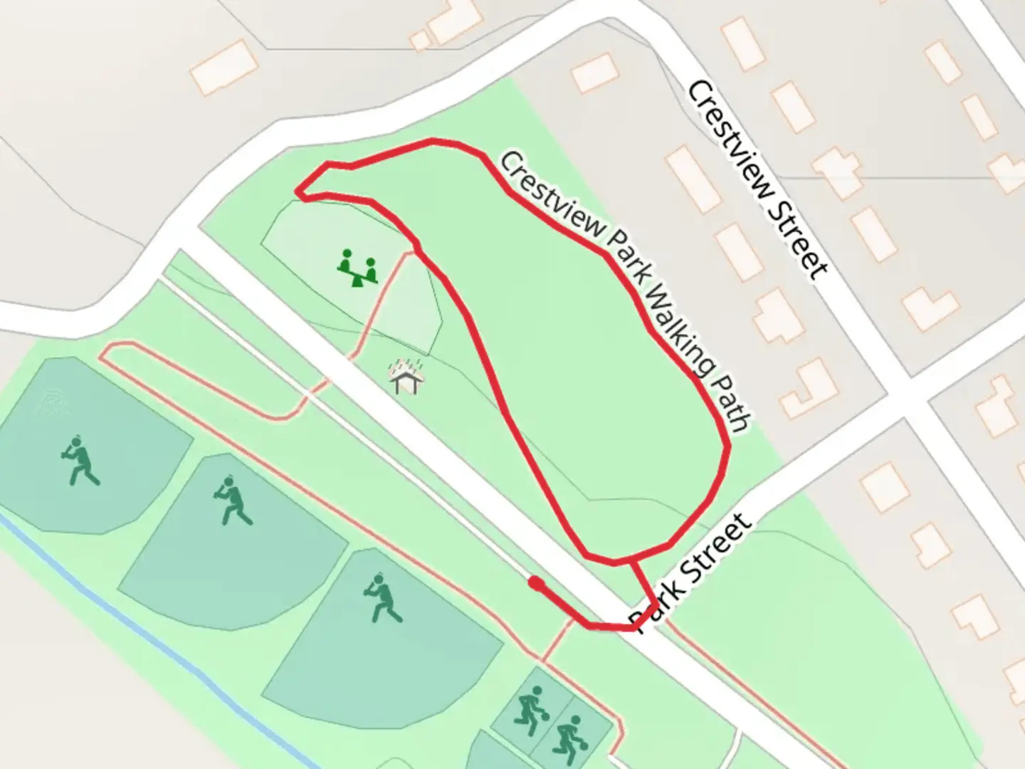 An image depicting the trail Crestview Park Walking Path Loop and its surrounding area.