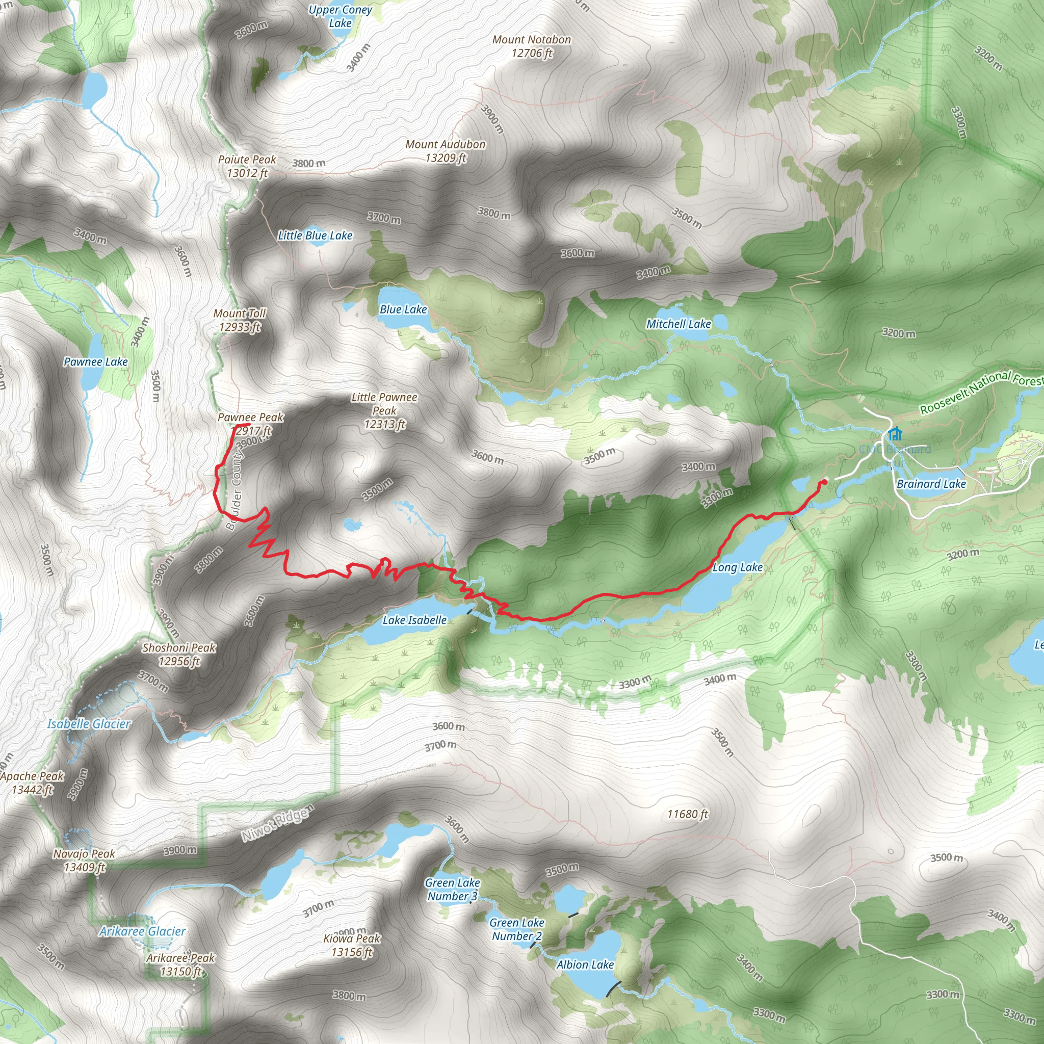 Pawnee Peak via Pawnee Pass Trail mobile static map
