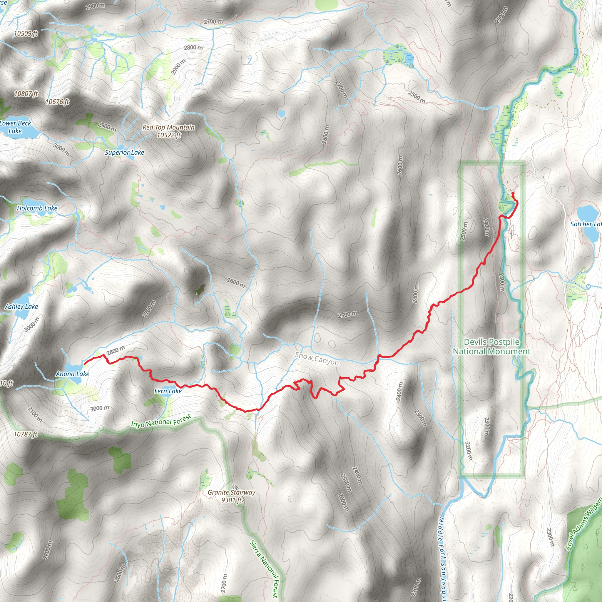 Anona Lake and Fern Lake via Summit Meadow Trail mobile static map