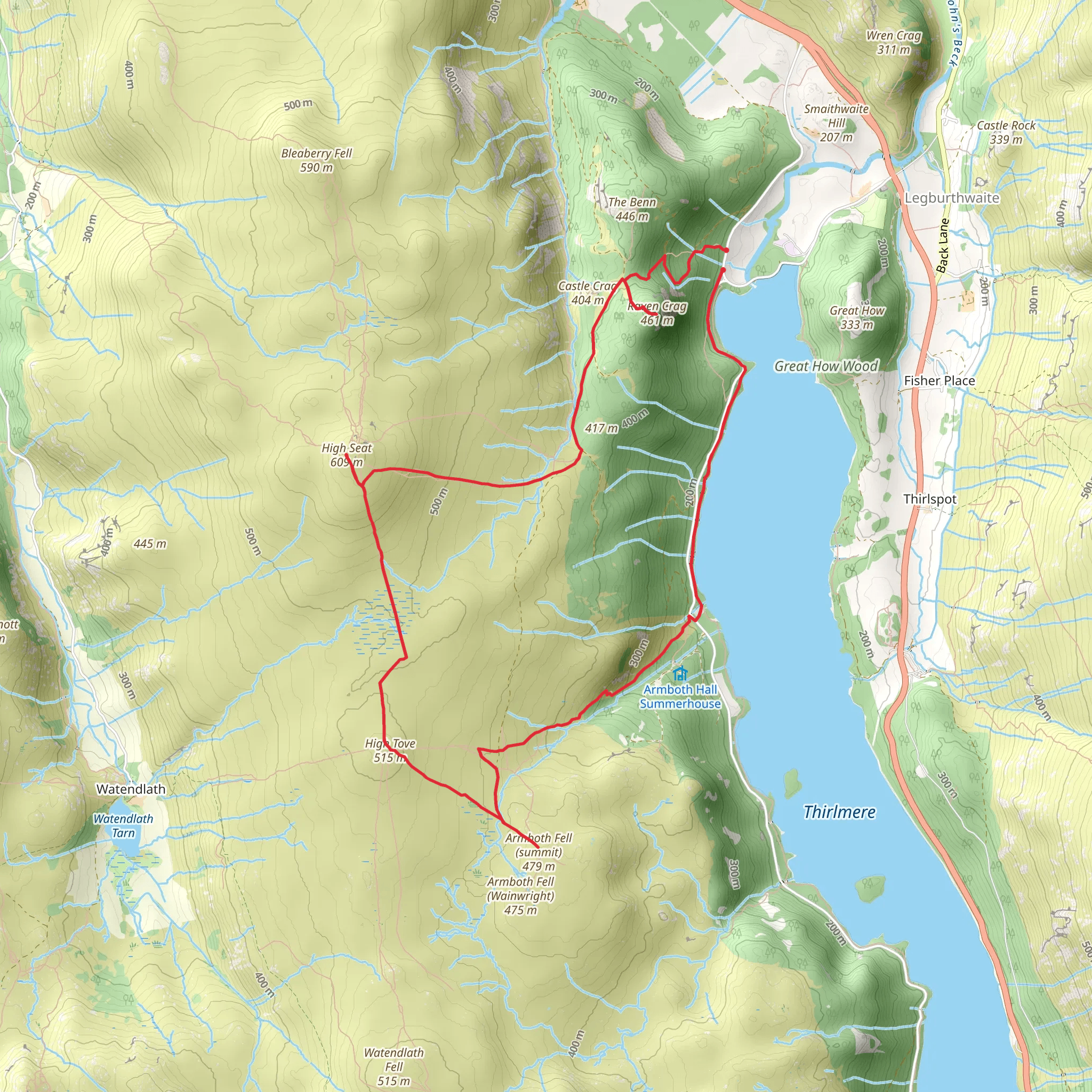 Raven Crag, High Seat, High Tove and Armboth Fell Loop mobile static map