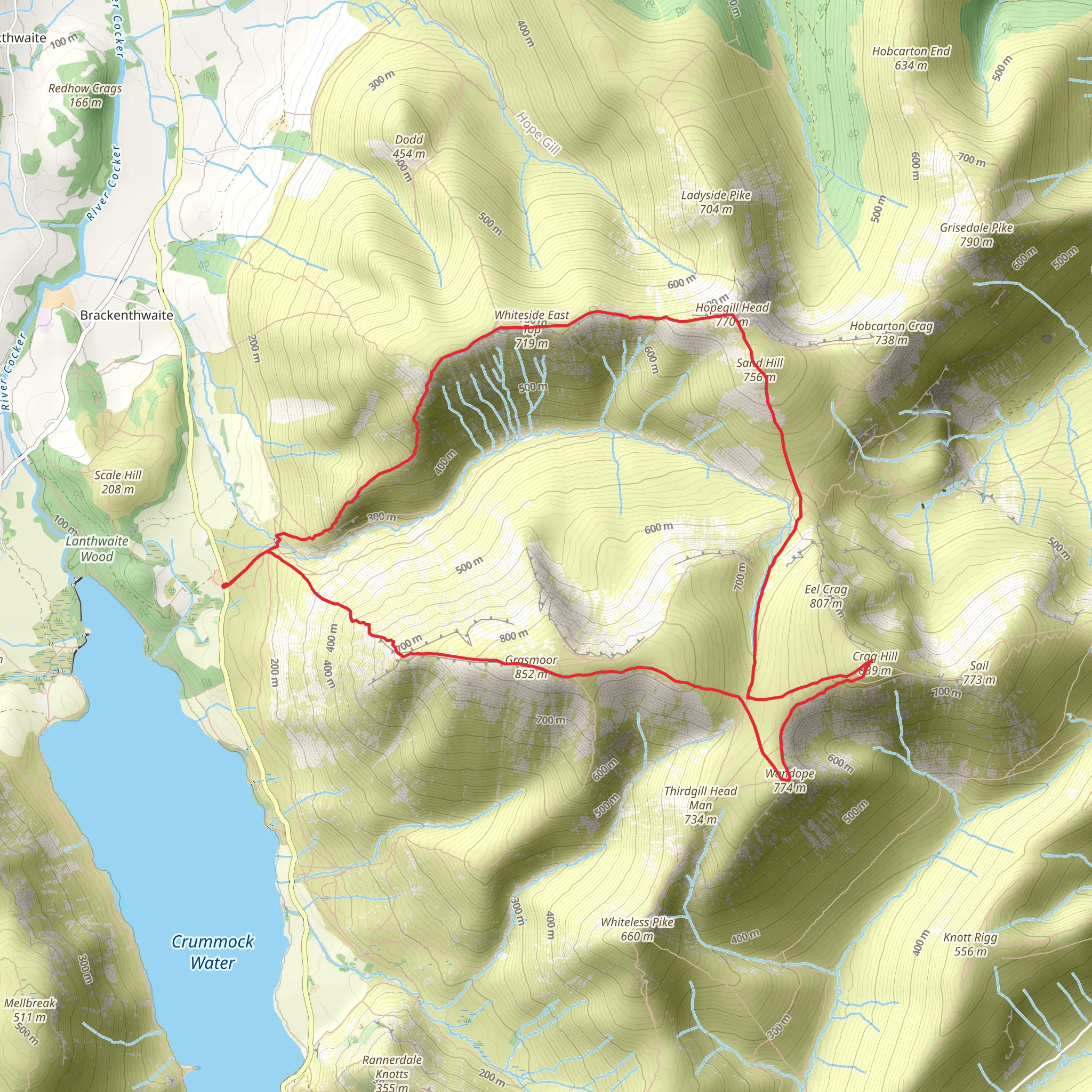 Grassmoor, Wandope, Crag Hill, Hopegill Head and Whiteside Loop mobile static map