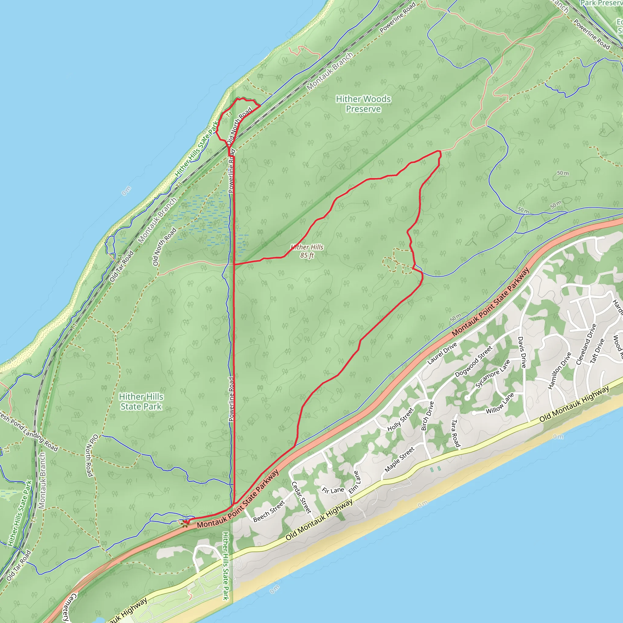 Split Rock Road and Stephen Talkhouse Path Loop mobile static map
