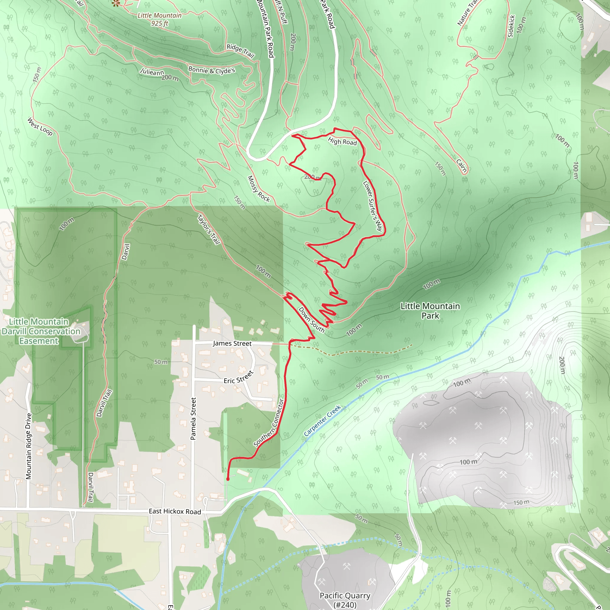 Little Mountain Park and Lower Surfer's Way mobile static map